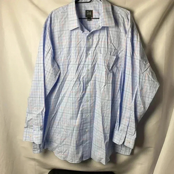 JOS.A.BANK TRADITIONAL FIT MENS SIZE 2X BLUE PLAID LONG SLEEVE SHIRT 100% COTTON - Picture 2 of 12